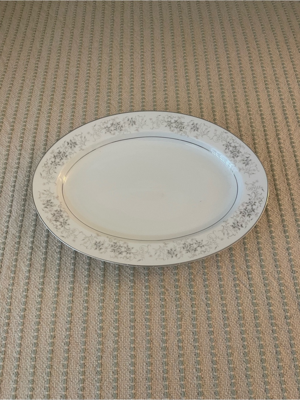 Elegant White Serving Platter with Silver & Floral Rim - Camelot